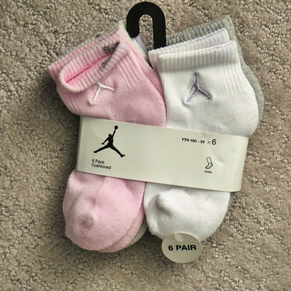 Jordan Kids 6 Pack Cushioned Ankle Socks Multi Color BJ0593-A9Y Size XS 10C-3Y